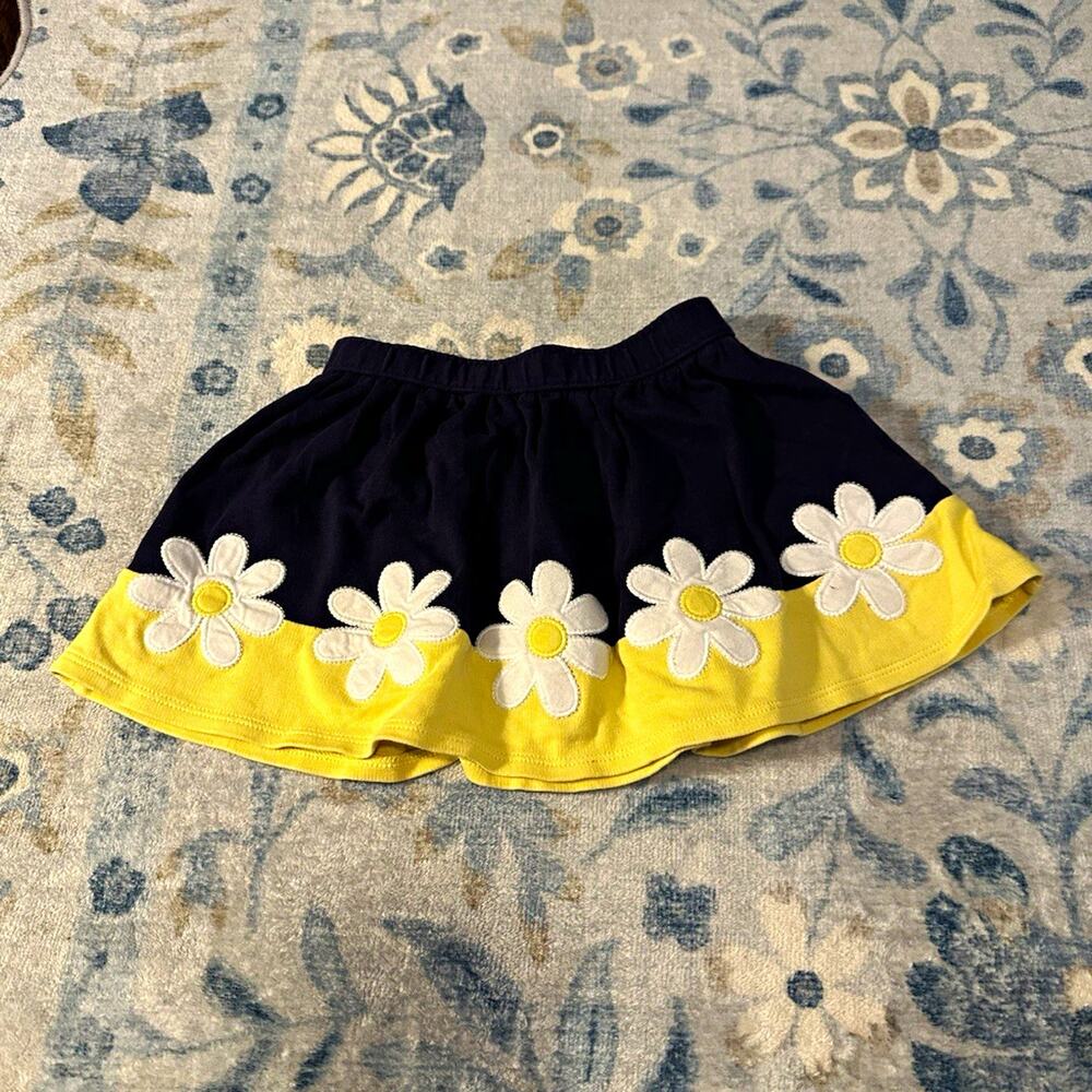 Gymboree Girls 3T Navy Floral Appliqué Pull-On A-Line Knit Cotton Skirt